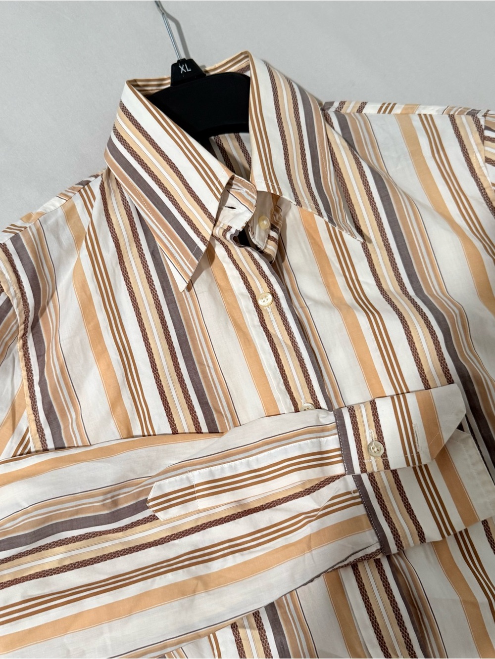 ETRO Milano Yellow Orange Brown Striped Button Down Shirt Long Sleeve Sz 46